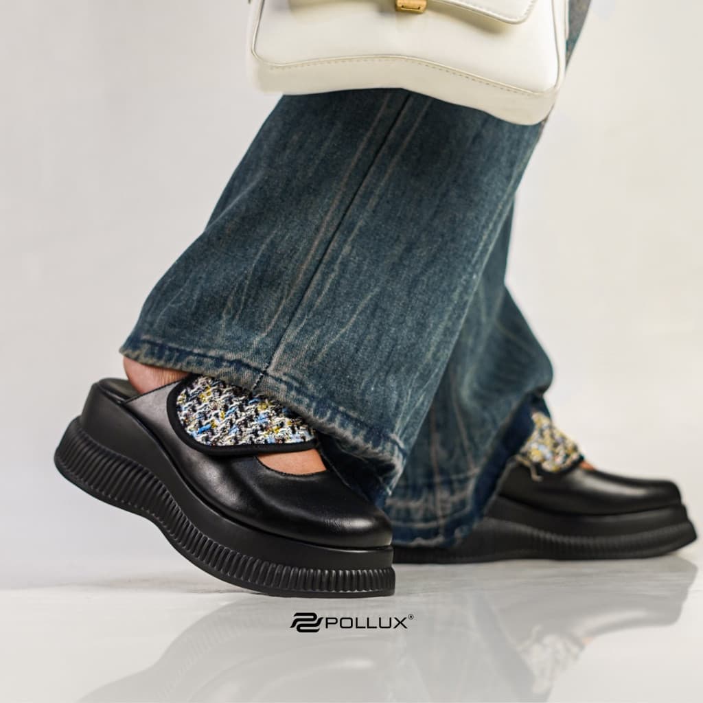 Thumbnail gambar ke-5 produk Pollux Bold WPOKY 17 - Sandal Wedges Wanita Slip On Bahan Kulit Asli Anti Slip