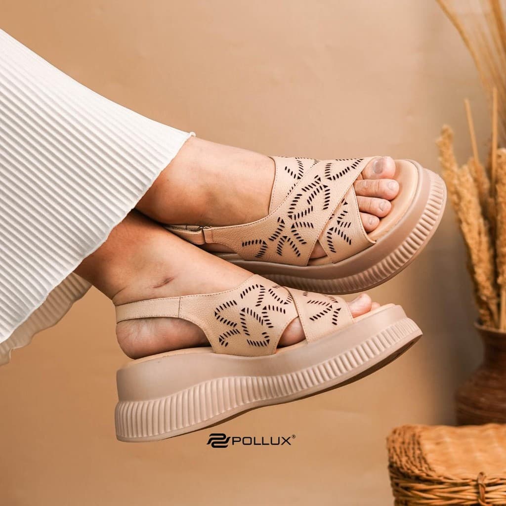 Thumbnail gambar ke-8 produk Pollux Bold WPOKY 38 - Sepatu Sandal Wedges Wanita Motif Bunga Bahan Kulit Asli Tinggi 6cm