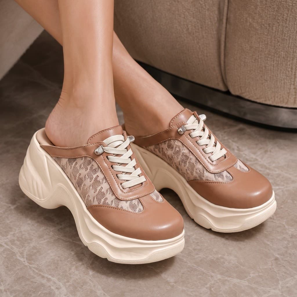 Gambar ke-1 produk Pollux Bold WPODX 01 - Sandal Wedges Wanita Bahan Kulit Asli Tinggi 8cm Hitam Size 36-41 Nyaman & St