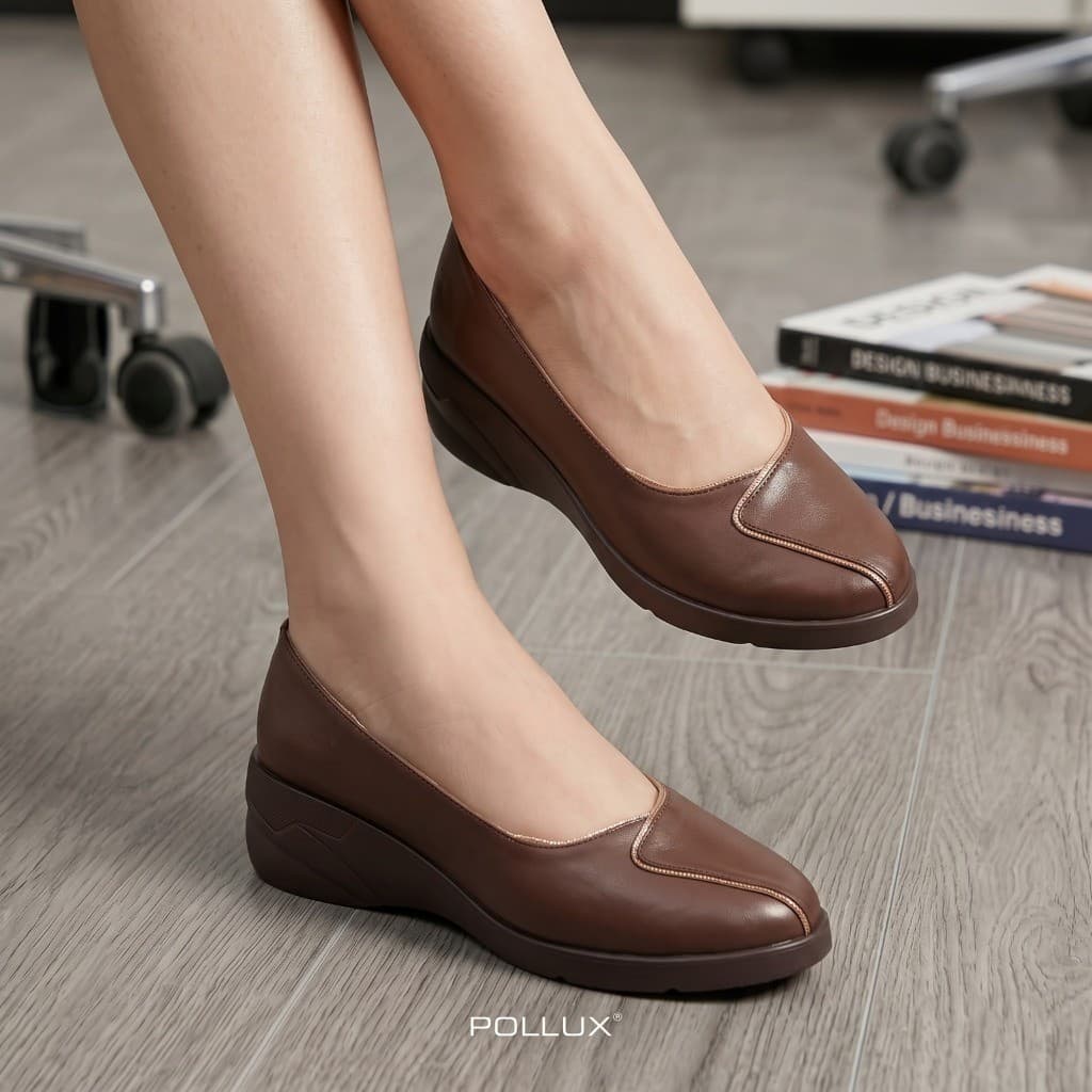 Gambar ke-8 produk Pollux Monday WPOBP 01 - Sepatu Kerja Wanita Bahan Kulit Asli Tinggi Wedges 5cm