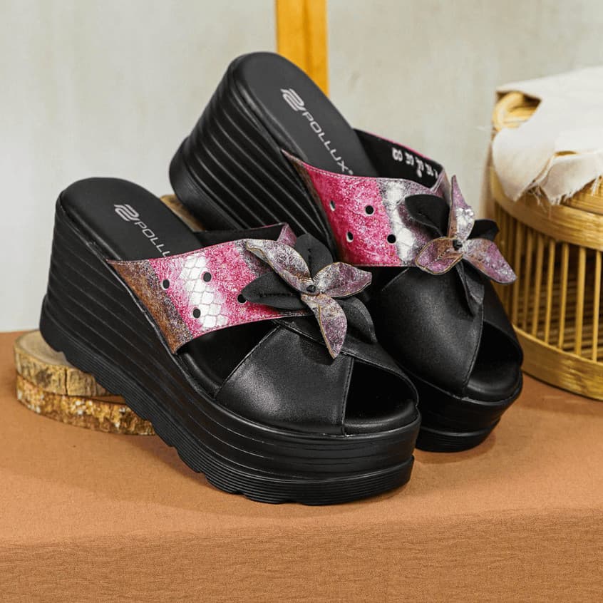 Thumbnail gambar ke-6 produk Pollux Bold WPODX 15 - Sandal Wedges Wanita Model Selop Bahan Kulit Asli Tinggi 8cm