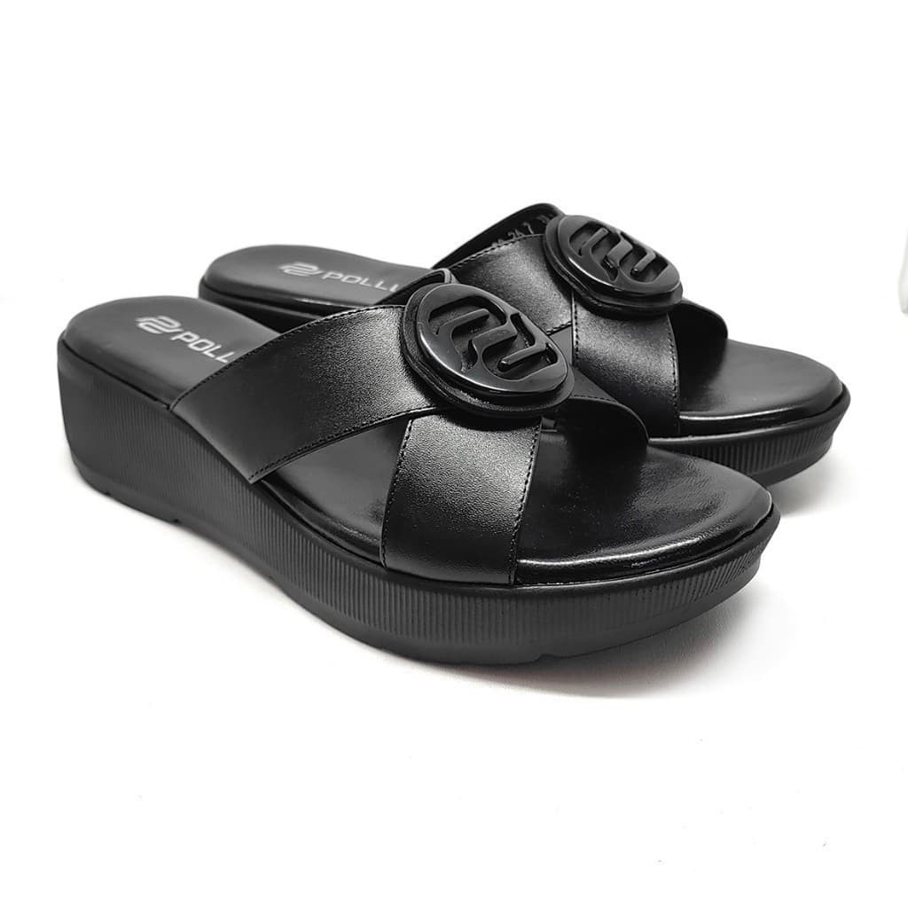 Gambar ke-8 produk Pollux E-Wear WPODQ 26 - Sandal Wedges  Wanita Slip On Bahan Kulit Asli Tinggi 5cm