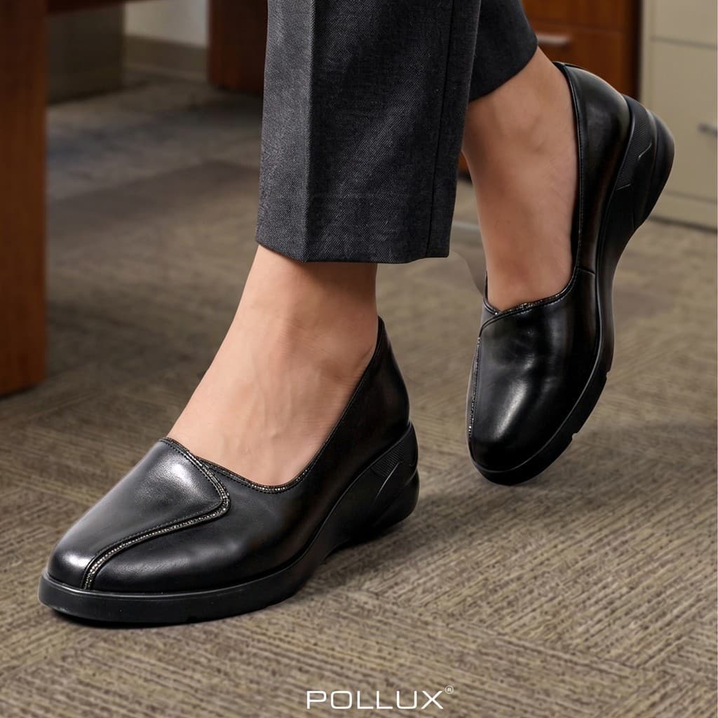 Thumbnail gambar ke-9 produk Pollux Monday WPOBP 01 - Sepatu Kerja Wanita Bahan Kulit Asli Tinggi Wedges 5cm