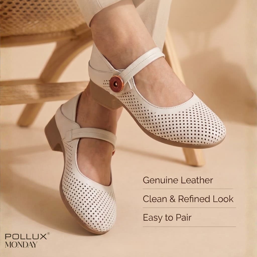 Gambar ke-1 produk Pollux Monday WBB 73228 - Sepatu Wanita Mary Jane Kulit Asli Hak 3cm Elegan Nyaman