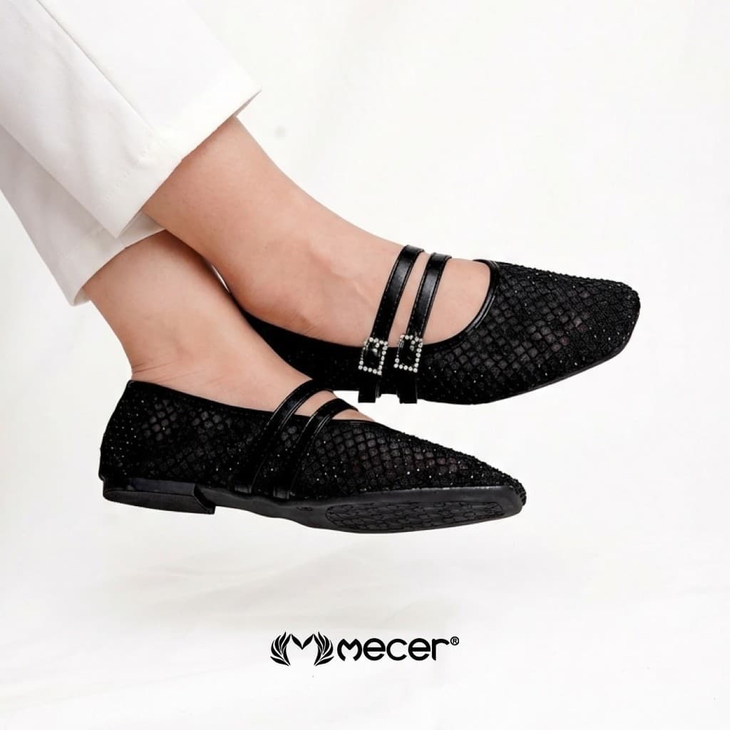 Gambar ke-8 produk Mecer Core WAB 11884 Beige dan Hitam Size 36-41, Sepatu Flat Shoes Wanita Kekinian Blink-Blink Casual, Pesta dan Informal