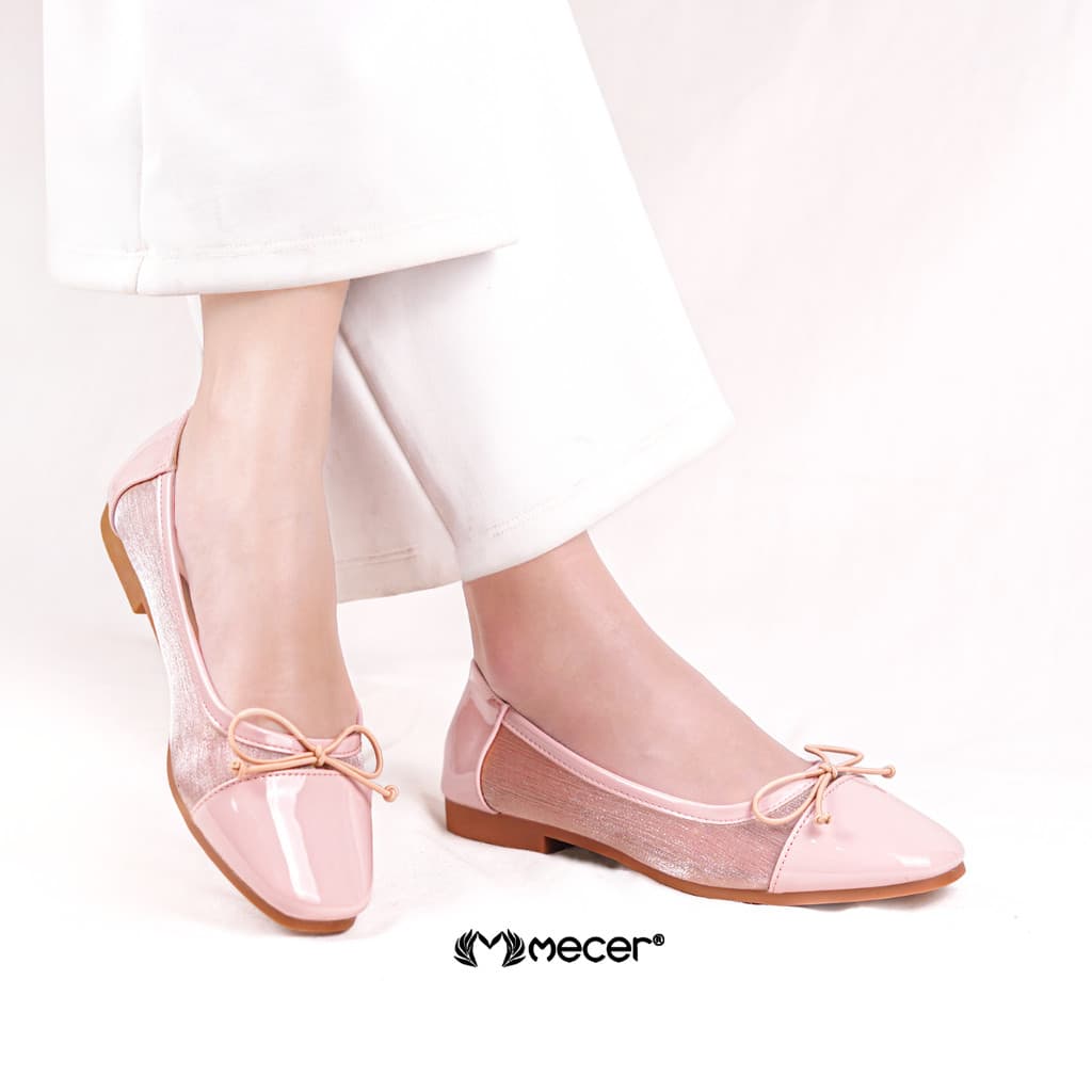 Gambar ke-10 produk Mecer Core WYH 65264 Pink dan Hitam Size 36-41, Flat Shoes Wanita Cute Simpel, Formal, Hangout dan Liburan