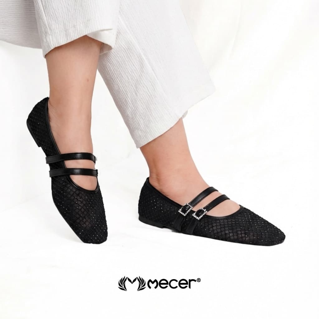 Gambar ke-8 produk Mecer Core WAB 11884 Beige dan Hitam Size 36-41, Sepatu Flat Shoes Wanita Kekinian Blink-Blink Casual, Pesta dan Informal