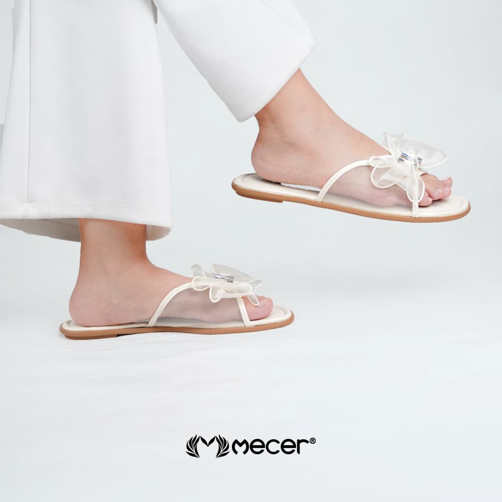 Thumbnail gambar ke-7 produk Mecer Daily WWH 2001-37A Krem dan Hitam Size 36-41, Sandal Teplek Wanita Motif Pita Elegan Simpel